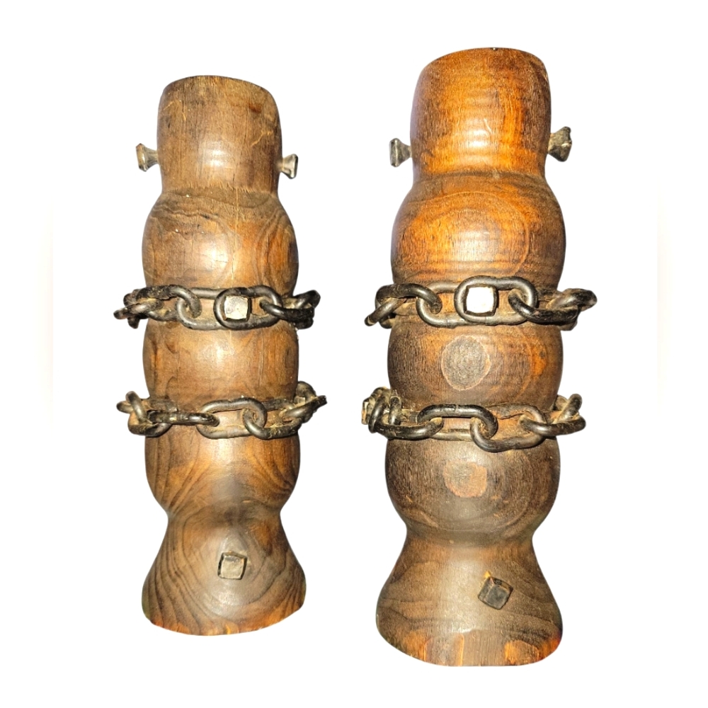 Vintage brutalist Wooden Candle olders